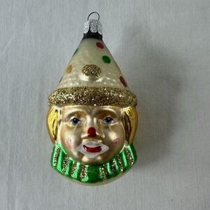 Vintage Czech Republic Glass Clown Jester Christmas Ornament 3.5" Multicolored